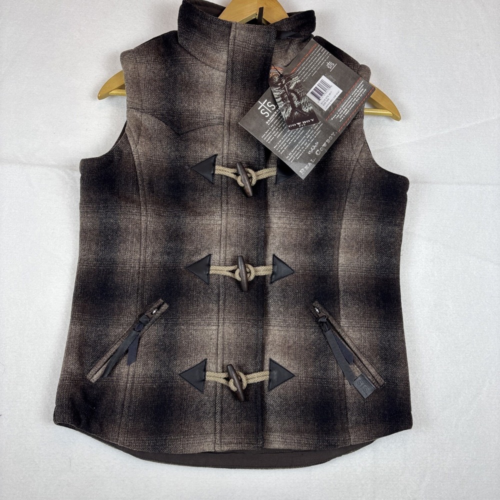 Rare NWT STS Ranchwear Willow Western Vest Women's XXS Shadow Plaid Wool Toggle